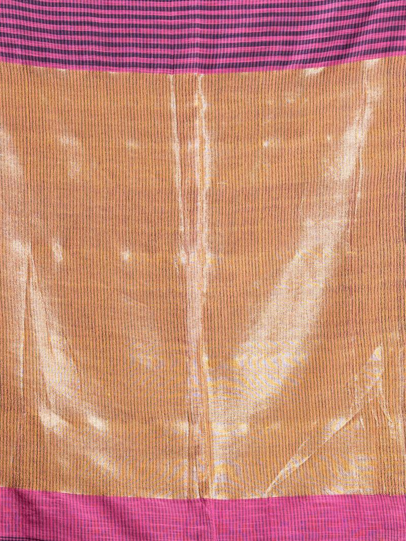 Pink Cotton All Body Stripe With Golden Zari Pallu Handloom Saree