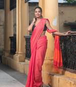 Pink Cotton Solid Body Handloom Saree