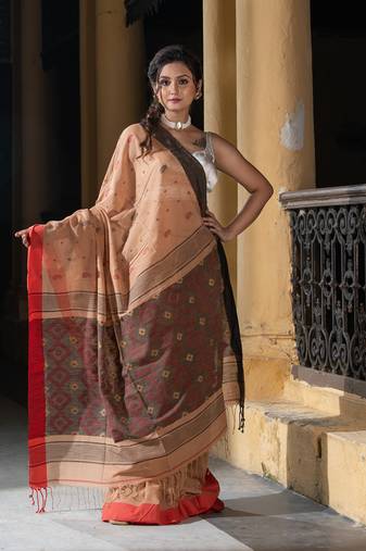 Muga Cotton All Body Buti With Ganga Yamuna Border Jamdani Saree