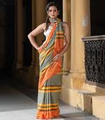 Yellow Cotton All Body Jacquard Multi Colour Stripe Handloom Saree Without Blouse