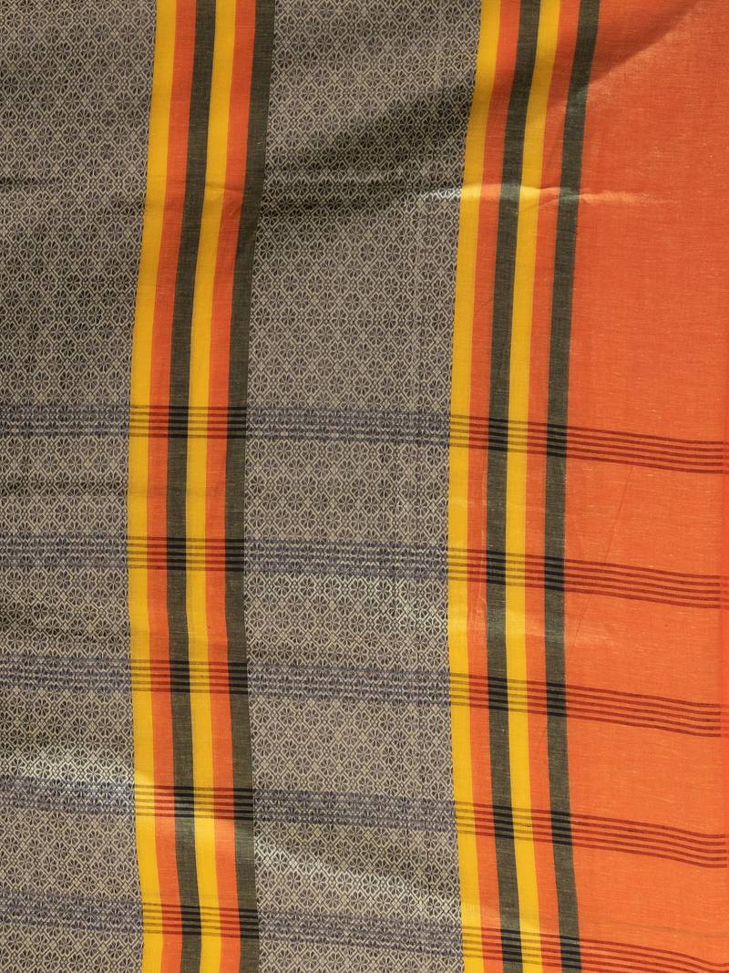 Yellow Cotton All Body Jacquard Multi Colour Stripe Handloom Saree Without Blouse