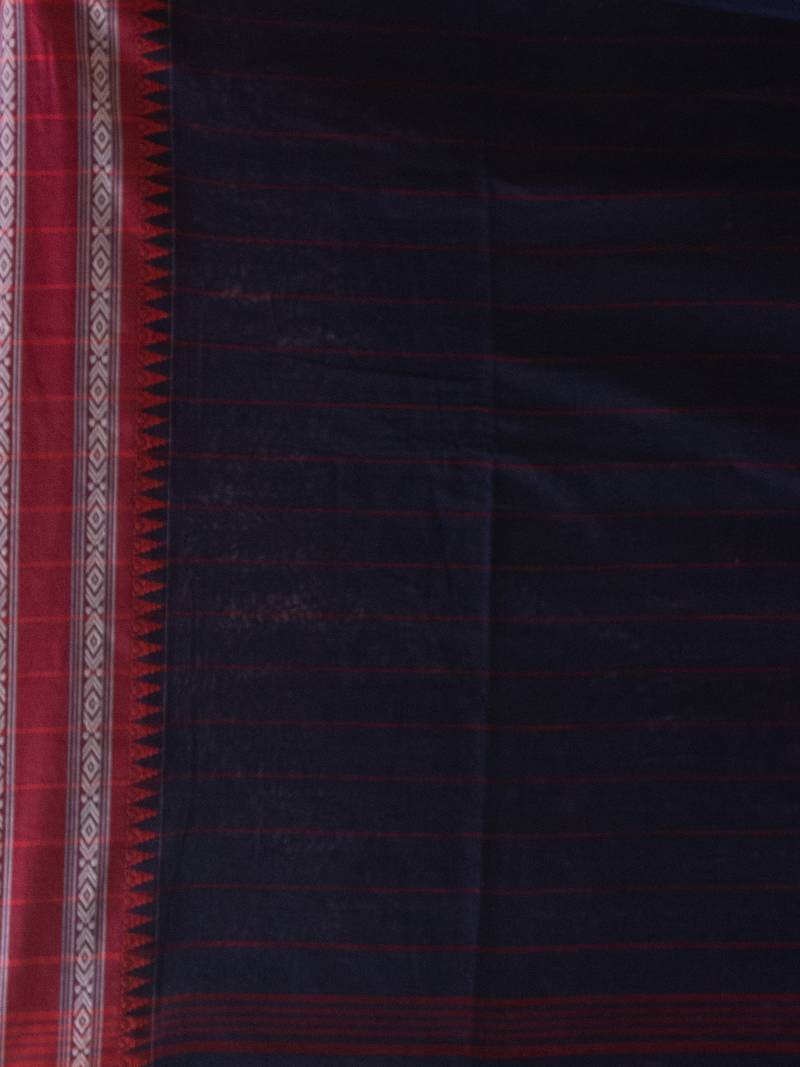 Cobalt Blue Cotton Solid Body Jacquard Border With Pallu Stripe Handloom Saree