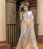 Silver & Golden Handloom Tissue Saree