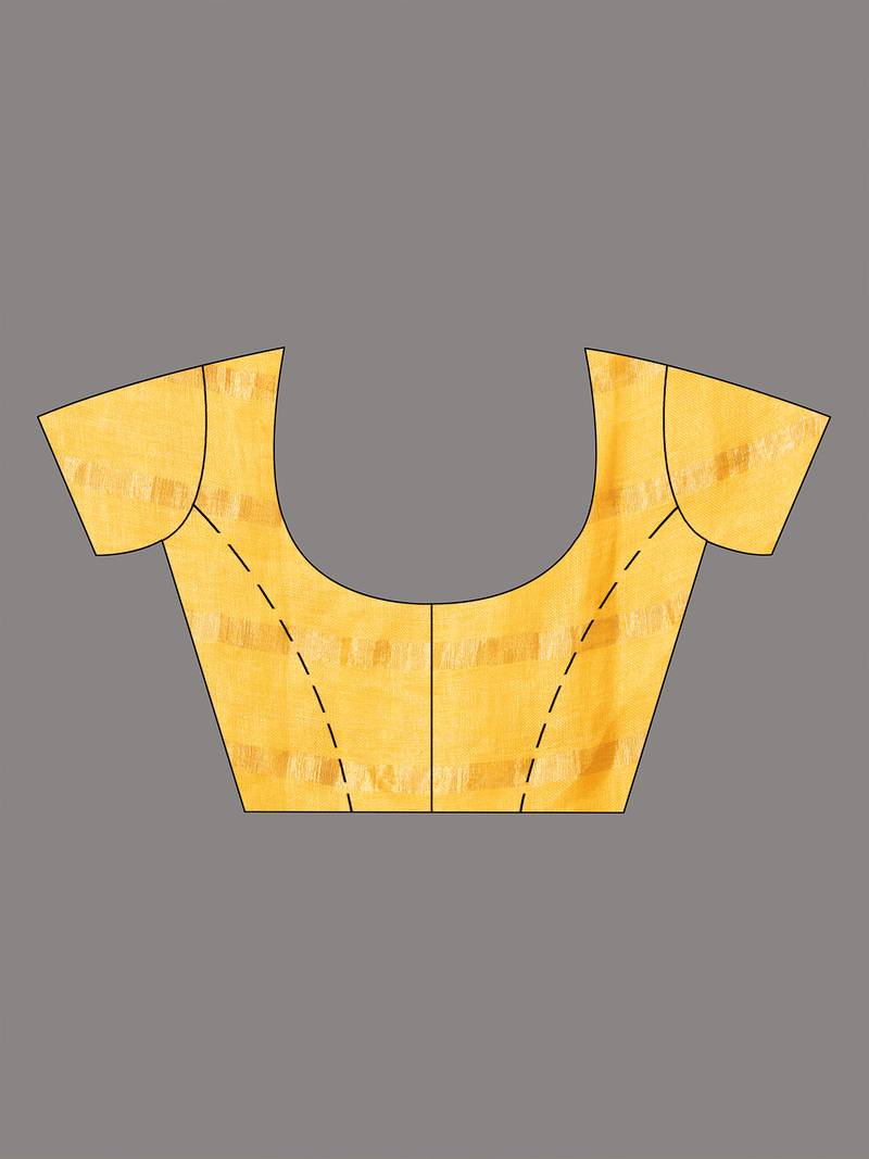 Sun Yellow Linen All Body Stripe With Pallu Zari Handloom Saree