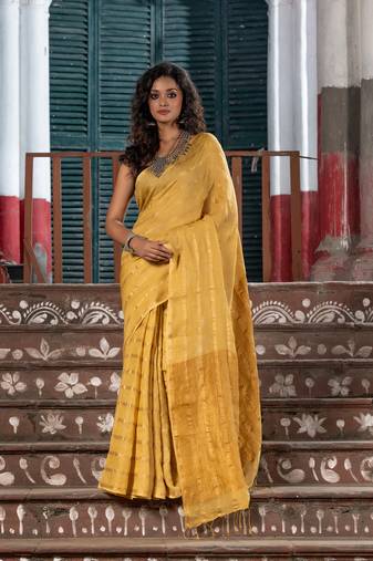 Egg Nog Linen Pallu Zari Handllom Saree