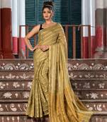Moss Green Linen All Body Zari Stripe Handloom Saree