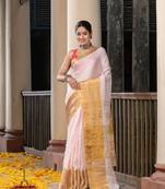 Light Pink Linen Traditional Handloom Saree