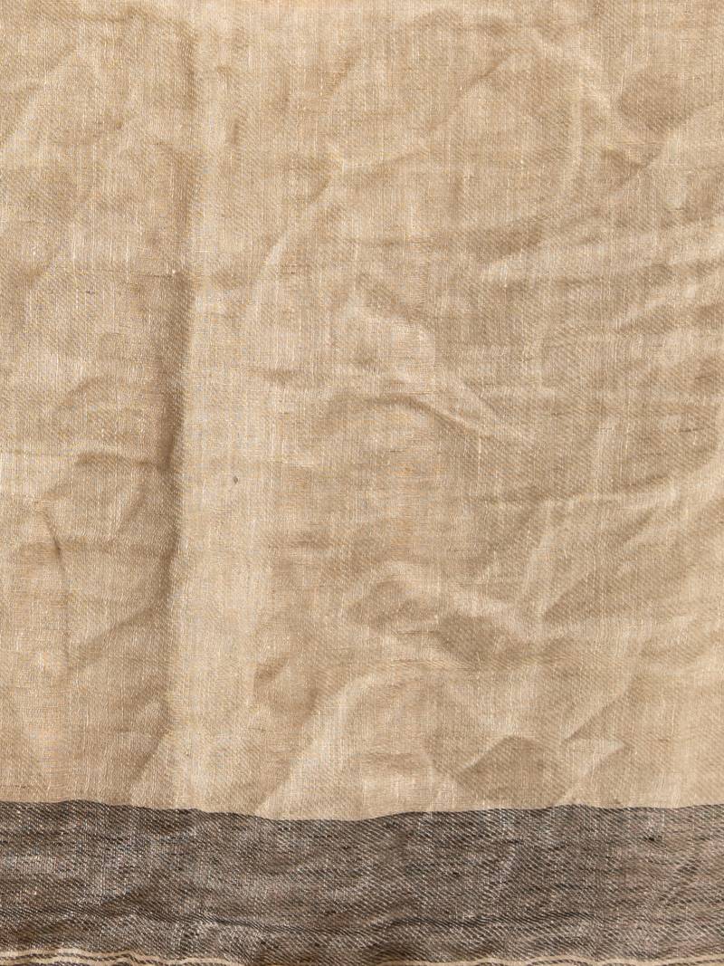 Grey Twill Weaving With Sage Green Pallu In White And Black Border Handwoven Linen Saree