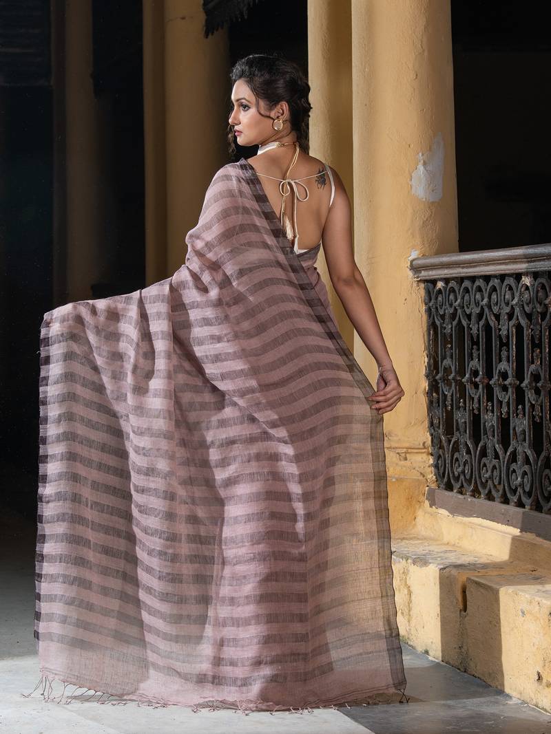 Baby Blush Linen All Body Check Handloom Saree