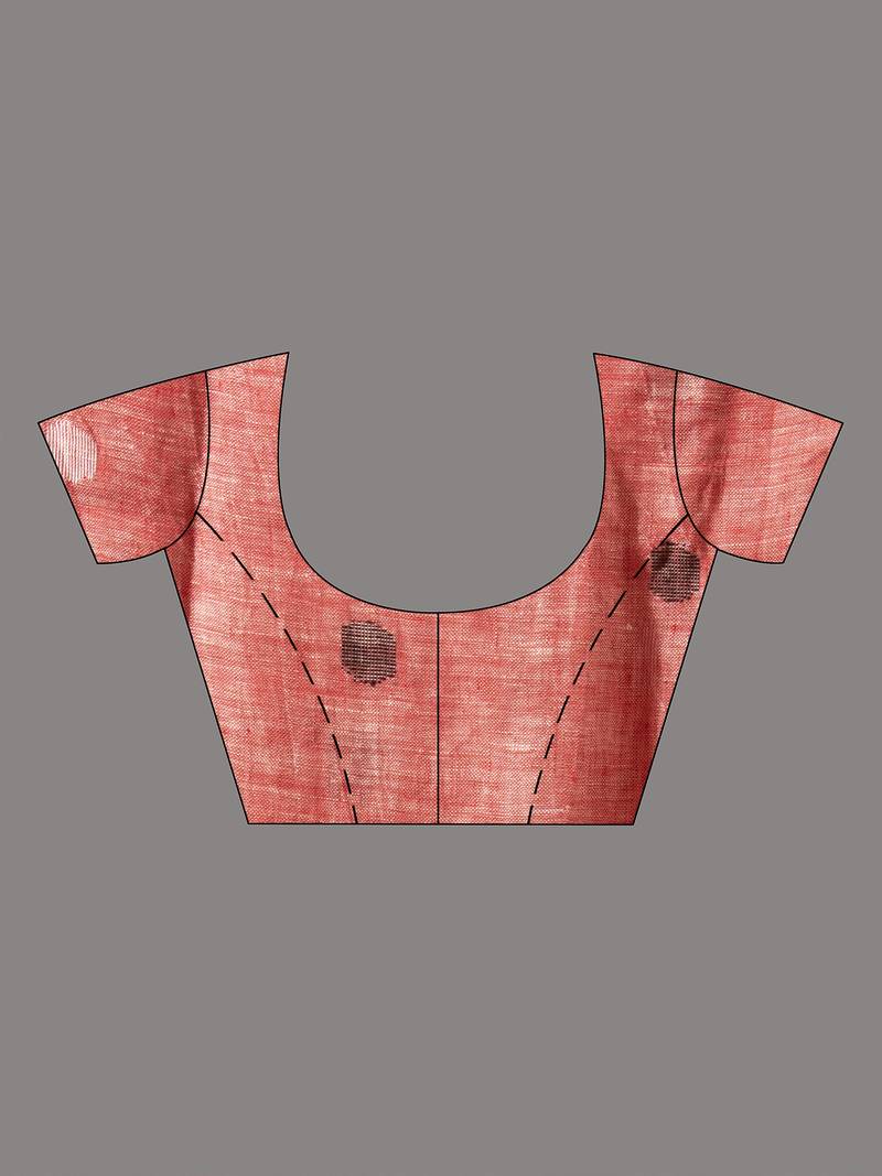 White Linen All Body Buti With Red Pallu Handloom Saree