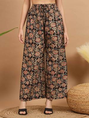Vbuyz Women'S Kalamkari Print Alia Cut Cotton Black Stitched Kurta Palazzo With Dupatta 5