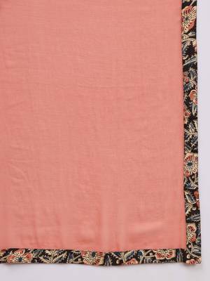 Vbuyz Women'S Kalamkari Print Alia Cut Cotton Black Stitched Kurta Palazzo With Dupatta 8