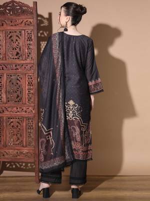 Vbuyz Women'S Digital Print Muslin Black Pakistani Style Stitched Kurta Palazzo With Dupatta 2