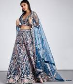 Navy blue Net Sequins and thread embroidery Lehenga choli & Dupatta