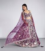 Burgundy Net Sequins and thread embroidery Lehenga choli & Dupatta