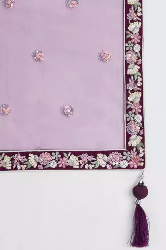 Burgundy Net Sequins and thread embroidery Lehenga choli & Dupatta