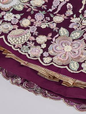 Burgundy Net Sequins and thread embroidery Lehenga choli & Dupatta 7