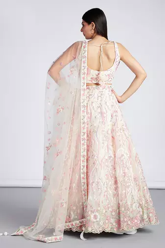 Cream Net Sequins and thread embroidery Lehenga choli & Dupatta