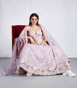 Mauve Net Sequins and thread embroidery Semi-Stitched Lehenga choli & Dupatta