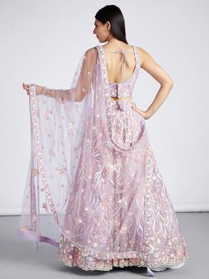 Mauve Net Sequins and thread embroidery Lehenga choli & Dupatta 3