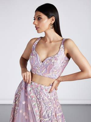 Mauve Net Sequins and thread embroidery Lehenga choli & Dupatta 5