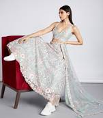 Lime Green Net Sequins and thread embroidery Semi-Stitched Lehenga choli & Dupatta