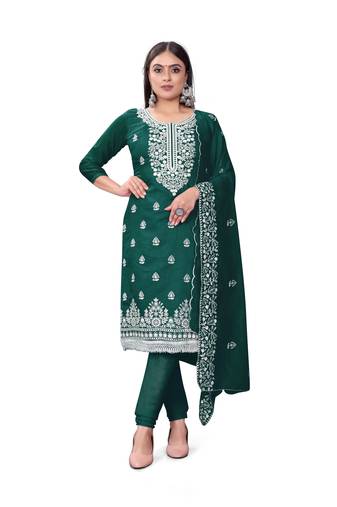 Rama Designer Embroidery Work Chanderi Cotton Semistiched Long Length Kameez Pant party wear salwarsuit