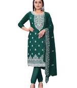 Rama Designer Embroidery Work Chanderi Cotton Semistiched Long Length Kameez Pant party wear salwarsuit