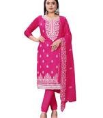 Pink Designer Embroidery Work Chanderi Cotton Semistiched Long Length Kameez Pant party wear salwarsuit
