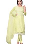 Yellow Designer Embroidery Work Organza Semistiched Long Length Kameez Pant party wear salwarsuit