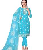 Blue Designer Embroidery Work Organza Semistiched Long Length Kameez Pant party wear salwarsuit