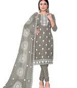Grey Designer Embroidery Work Organza Semistiched Long Length Kameez Pant party wear salwarsuit