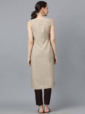 Ziyaa women's beige crepe straight kurta 2