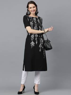 Ziyaa women's black crepe straight kurta 1