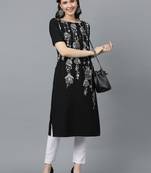 Ziyaa women's black crepe straight kurta