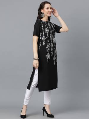 Ziyaa women's black crepe straight kurta 2