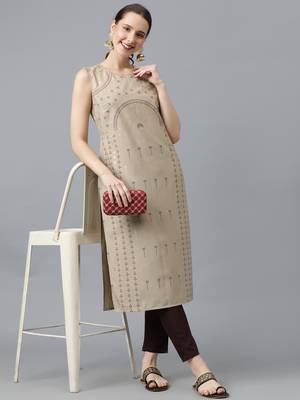 Ziyaa women's beige crepe straight kurta 1