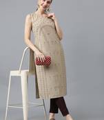 Ziyaa women's beige crepe straight kurta