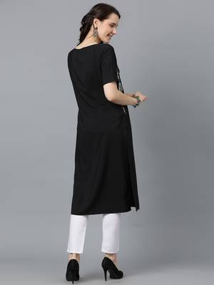 Ziyaa women's black crepe straight kurta 3