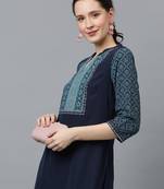 Ziyaa women's navy blue crepe straight kurta and pant set