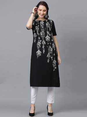 Ziyaa women's black crepe straight kurta 5