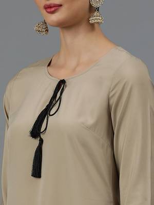 Ziyaa women's beige crepe straight kurta and pant set 4