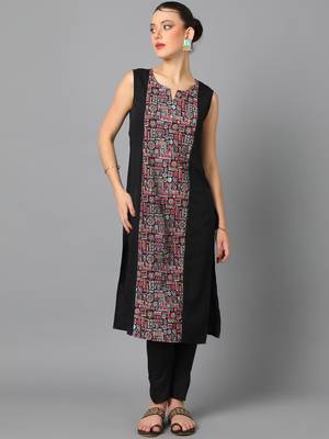Ziyaa women's black crepe straight kurta and pant set 1