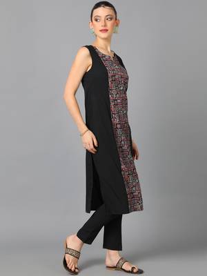 Ziyaa women's black crepe straight kurta and pant set 2