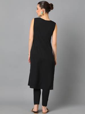 Ziyaa women's black crepe straight kurta and pant set 3