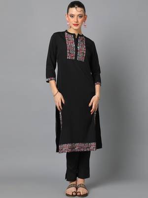 Ziyaa women's black crepe straight kurta and pant set 1