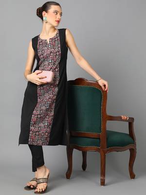 Ziyaa women's black crepe straight kurta and pant set 5