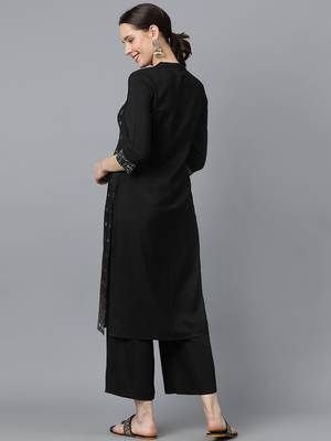 Ziyaa women's black crepe straight kurta and palazzo set 3