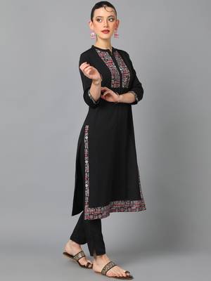 Ziyaa women's black crepe straight kurta and pant set 2