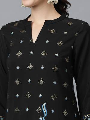 Ziyaa women's black crepe straight kurta and palazzo set 4